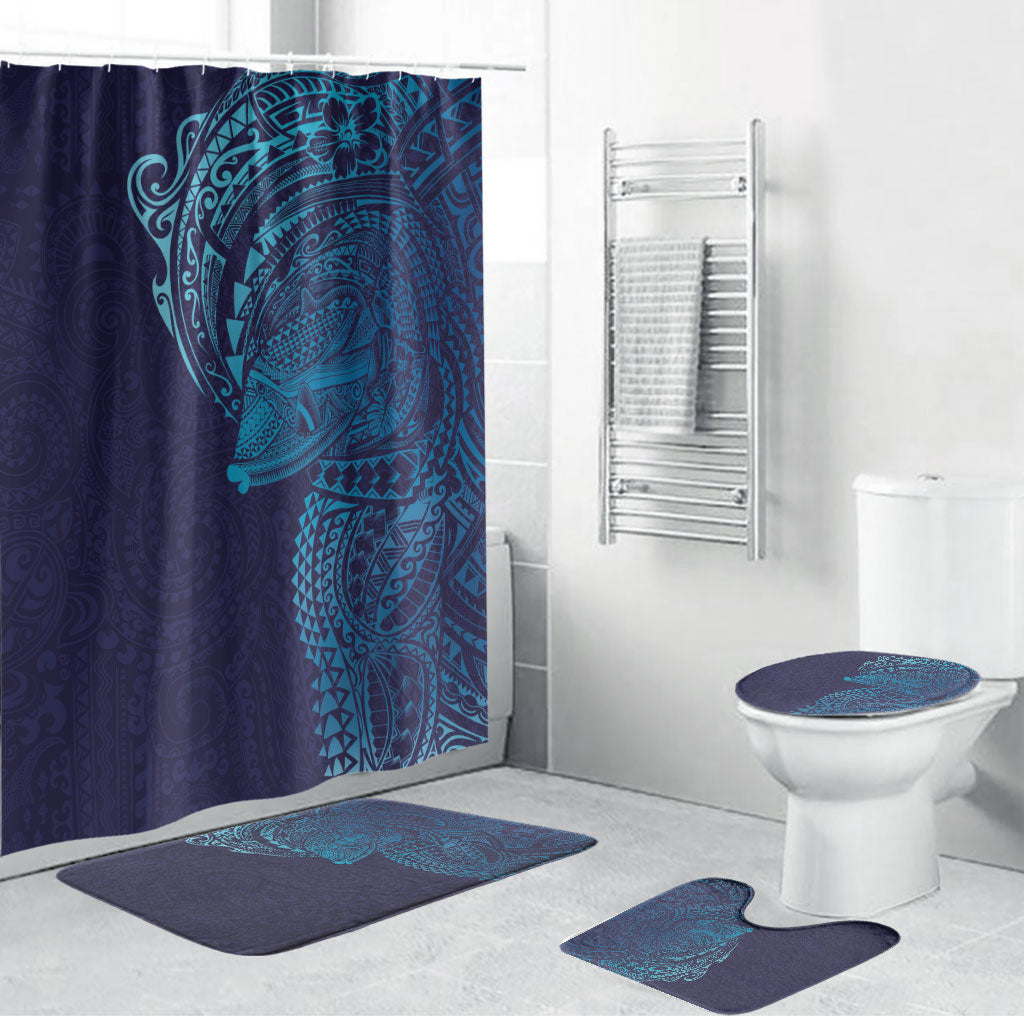 Hawaiian Humuhumu Tribal Tattoo Bathroom Set Polynesian Kakau Turquoise Color