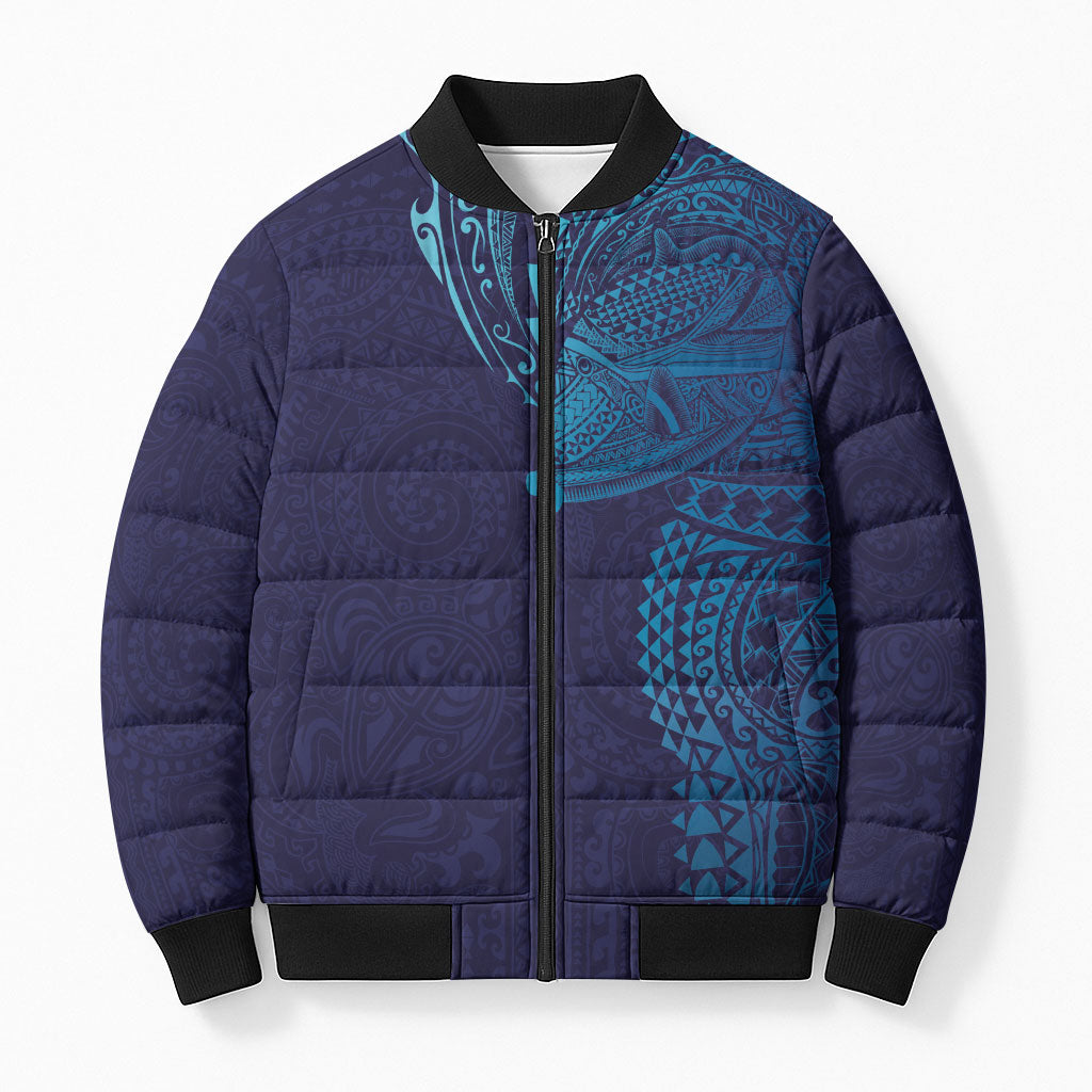 Hawaiian Humuhumu Tribal Tattoo Bomber Puffer Jacket Polynesian Kakau Turquoise Color LT03 Unisex Turquoise - Polynesian Pride