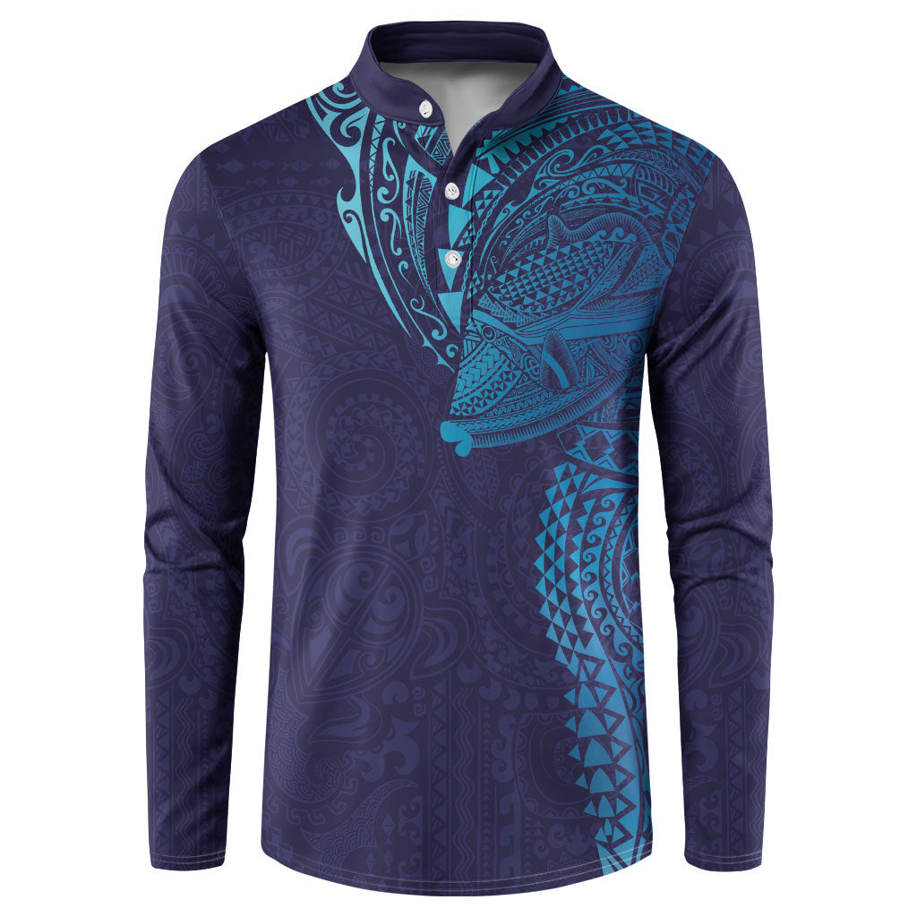 Hawaiian Humuhumu Tribal Tattoo Button Sweatshirt Polynesian Kakau Turquoise Color LT03 Turquoise - Polynesian Pride