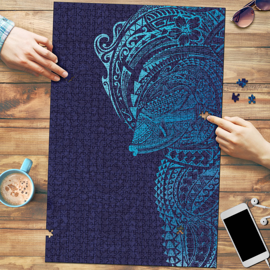 Hawaiian Humuhumu Tribal Tattoo Puzzle Polynesian Kakau Turquoise Color