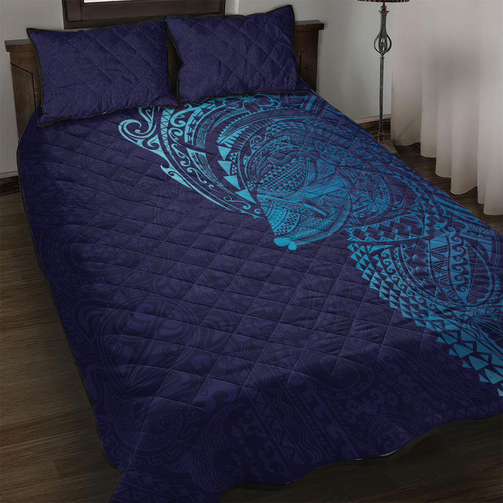 Hawaiian Humuhumu Tribal Tattoo Quilt Bed Set Polynesian Kakau Turquoise Color LT03 Turquoise - Polynesian Pride
