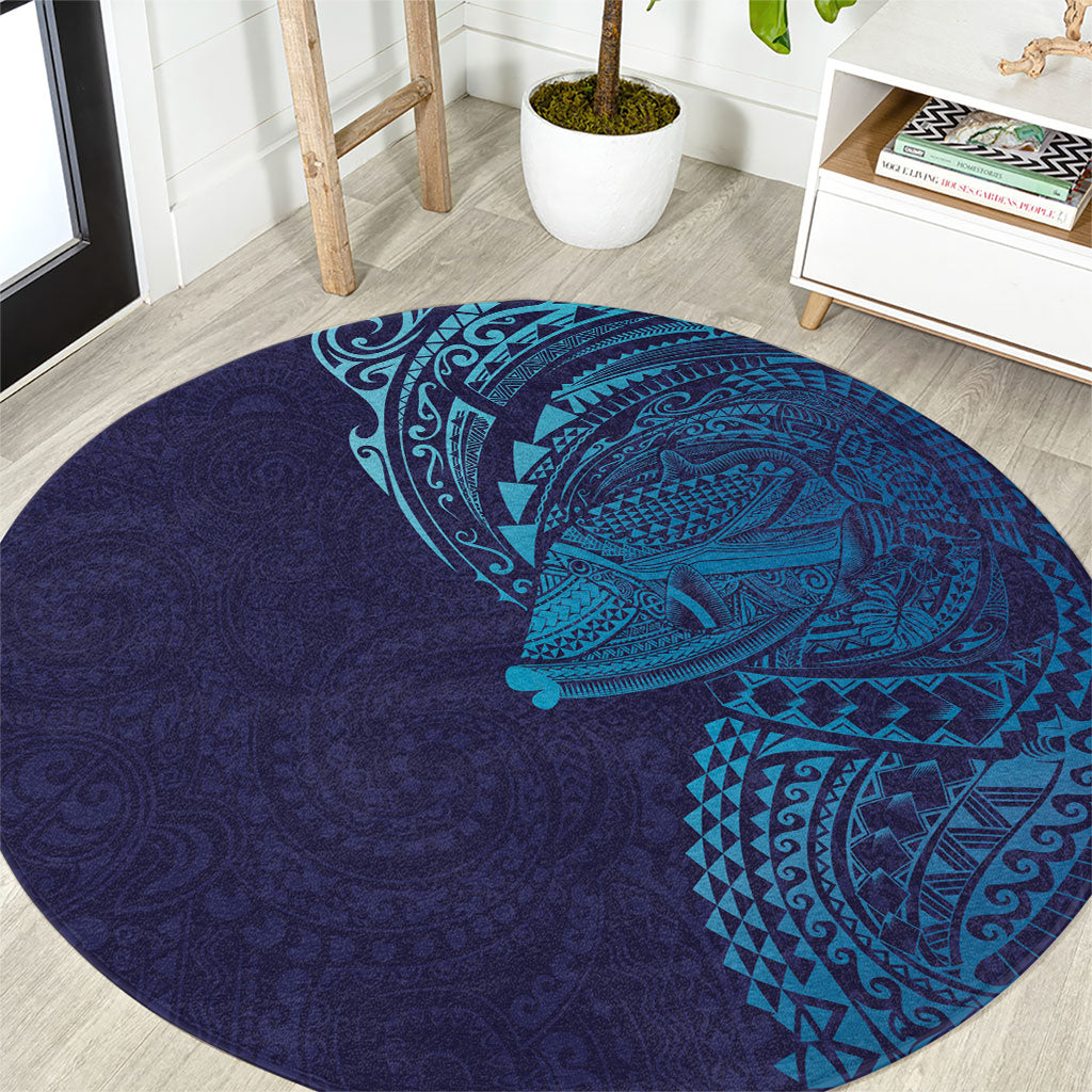Hawaiian Humuhumu Tribal Tattoo Round Carpet Polynesian Kakau Turquoise Color