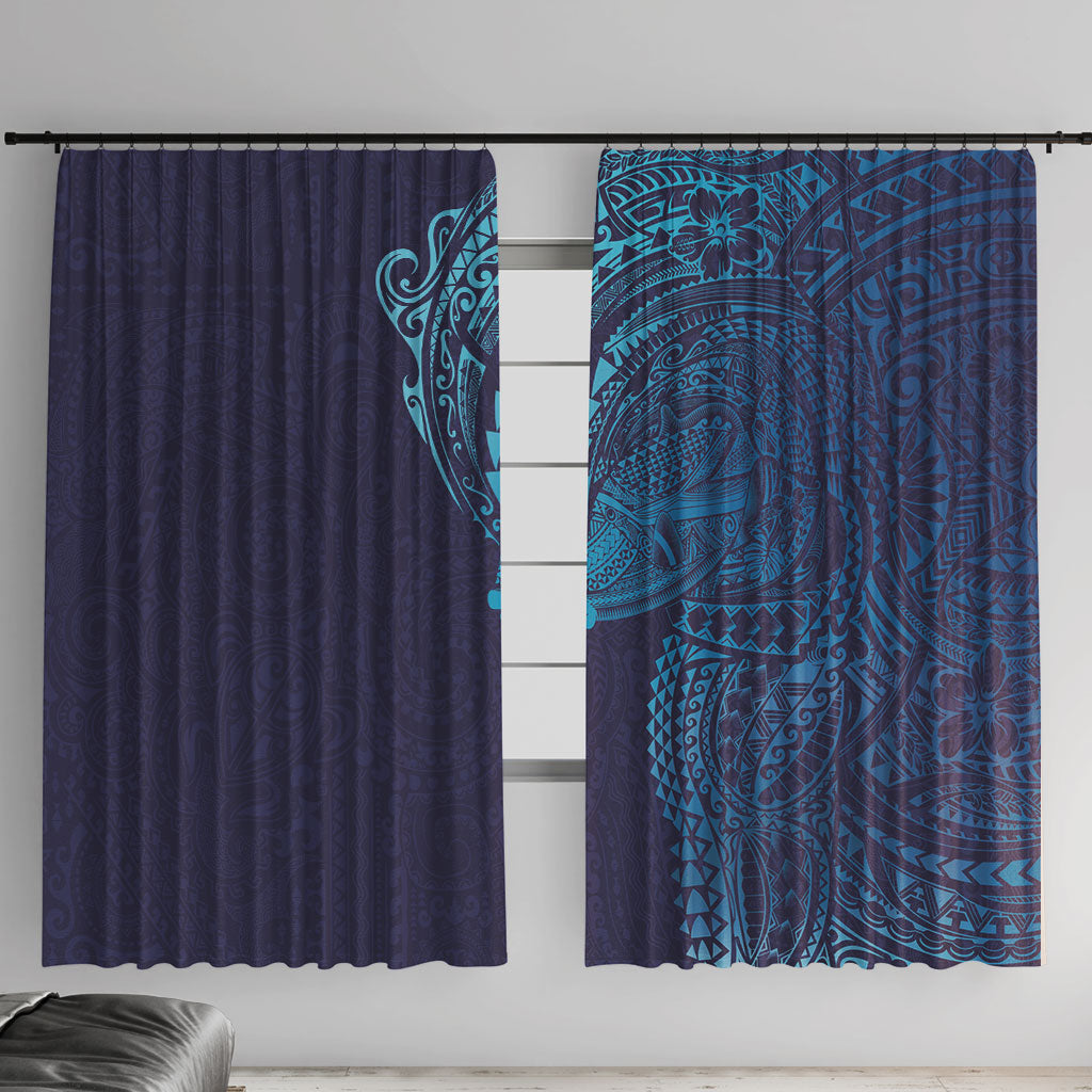 Hawaiian Humuhumu Tribal Tattoo Window Curtain Polynesian Kakau Turquoise Color