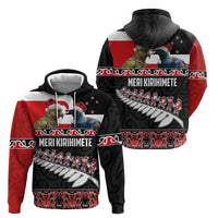 New Zealand Meri Kirihimete Hoodie Christmas Tui Bird and Kea Bird - Haka Santa with Maori Koru Art Pattern