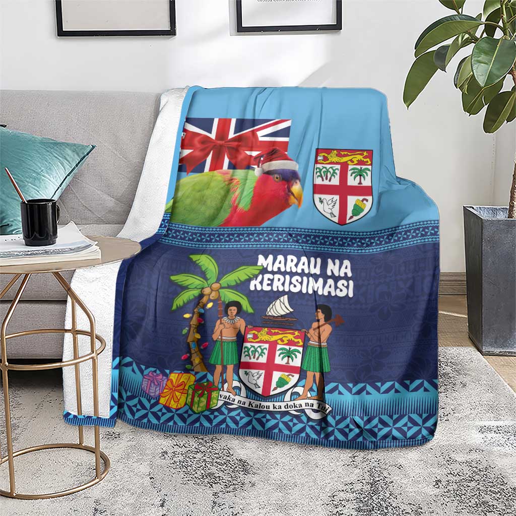 Fiji Marau na Kerisimasi Blanket Christmas Collared Lory - Fiji Emblems and Xmas Palm Tree Tapa Art Pattern