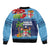 Fiji Marau na Kerisimasi Bomber Jacket Christmas Collared Lory - Fiji Emblems and Xmas Palm Tree Tapa Art Pattern