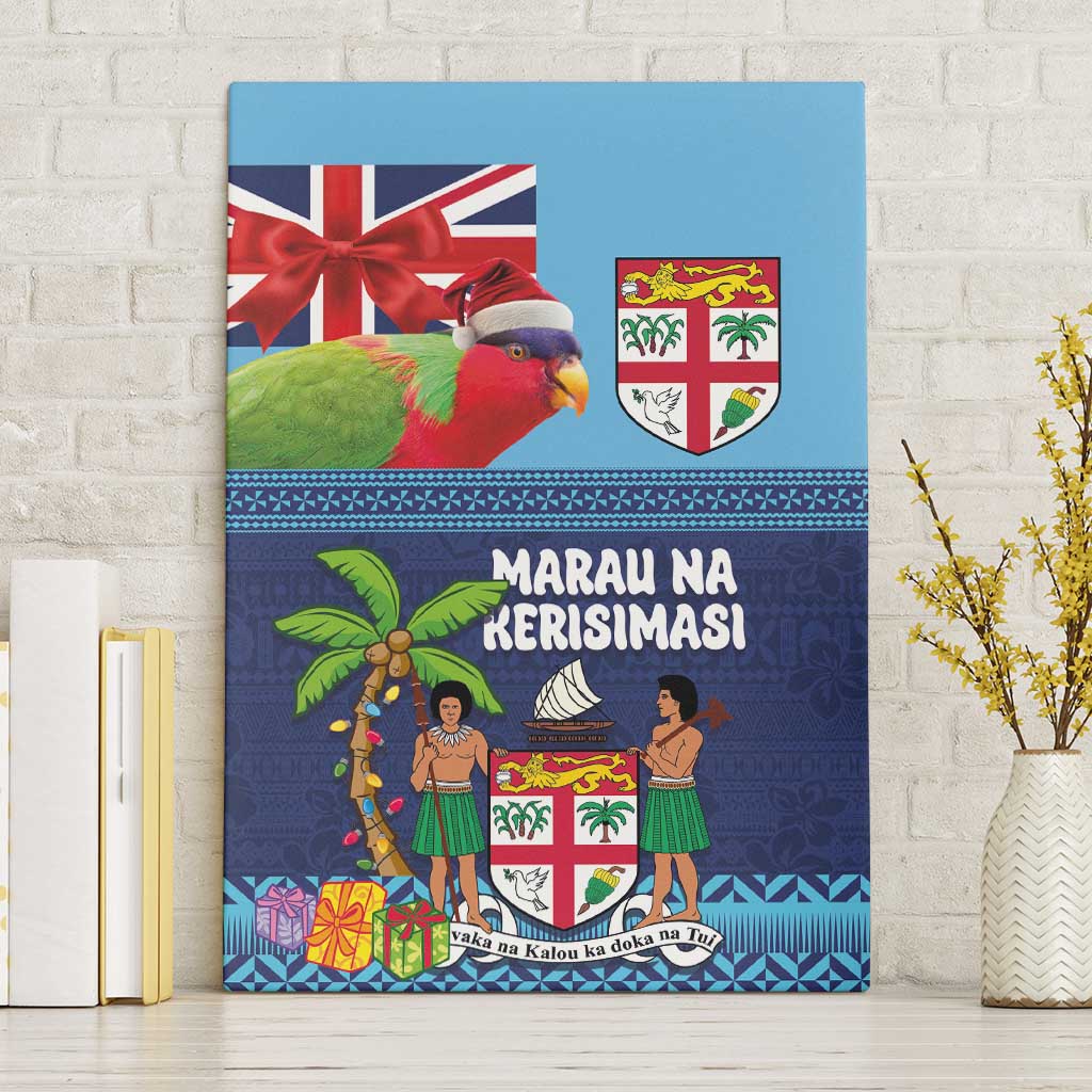 Fiji Marau na Kerisimasi Canvas Wall Art Christmas Collared Lory - Fiji Emblems and Xmas Palm Tree Tapa Art Pattern