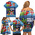 Fiji Marau na Kerisimasi Family Matching Off Shoulder Short Dress and Hawaiian Shirt Christmas Collared Lory - Fiji Emblems and Xmas Palm Tree Tapa Art Pattern