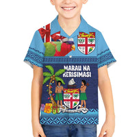 Fiji Marau na Kerisimasi Family Matching Summer Maxi Dress and Hawaiian Shirt Christmas Collared Lory - Fiji Emblems and Xmas Palm Tree Tapa Art Pattern