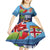 Fiji Marau na Kerisimasi Kid Short Sleeve Dress Christmas Collared Lory - Fiji Emblems and Xmas Palm Tree Tapa Art Pattern