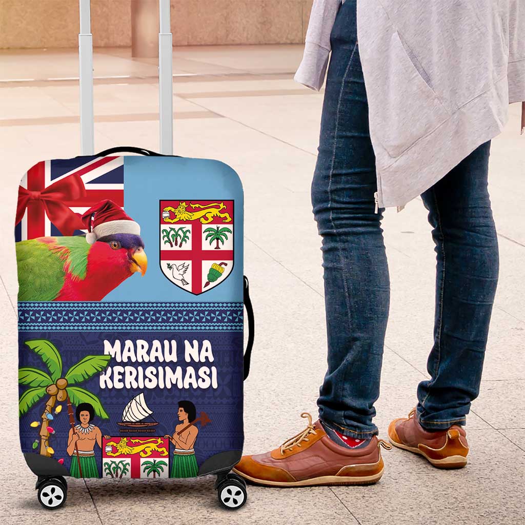 Fiji Marau na Kerisimasi Luggage Cover Christmas Collared Lory - Fiji Emblems and Xmas Palm Tree Tapa Art Pattern