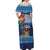 Fiji Marau na Kerisimasi Off Shoulder Maxi Dress Christmas Collared Lory - Fiji Emblems and Xmas Palm Tree Tapa Art Pattern