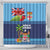 Fiji Marau na Kerisimasi Shower Curtain Christmas Collared Lory - Fiji Emblems and Xmas Palm Tree Tapa Art Pattern