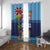 Fiji Marau na Kerisimasi Window Curtain Christmas Collared Lory - Fiji Emblems and Xmas Palm Tree Tapa Art Pattern