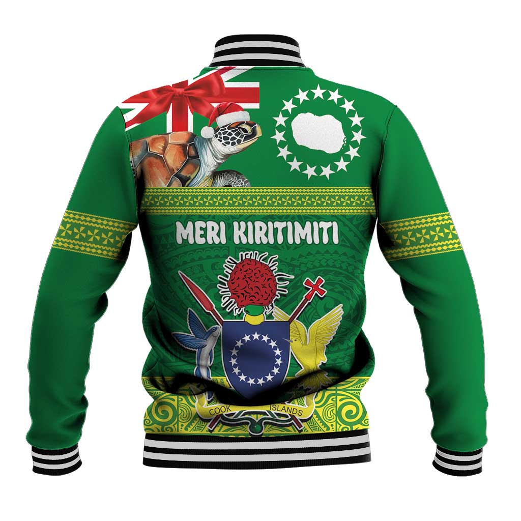 Cook Islands Meri Kiritimiti Baseball Jacket Christmas Turtle - Cooks Islands Emblems and Polynesian Art Pattern