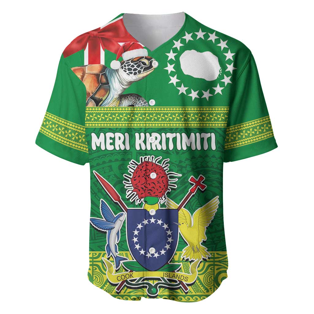 Cook Islands Meri Kiritimiti Baseball Jersey Christmas Turtle - Cooks Islands Emblems and Polynesian Art Pattern