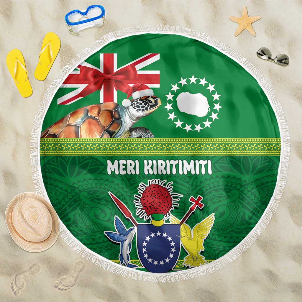 Cook Islands Meri Kiritimiti Beach Blanket Christmas Turtle - Cooks Islands Emblems and Polynesian Art Pattern