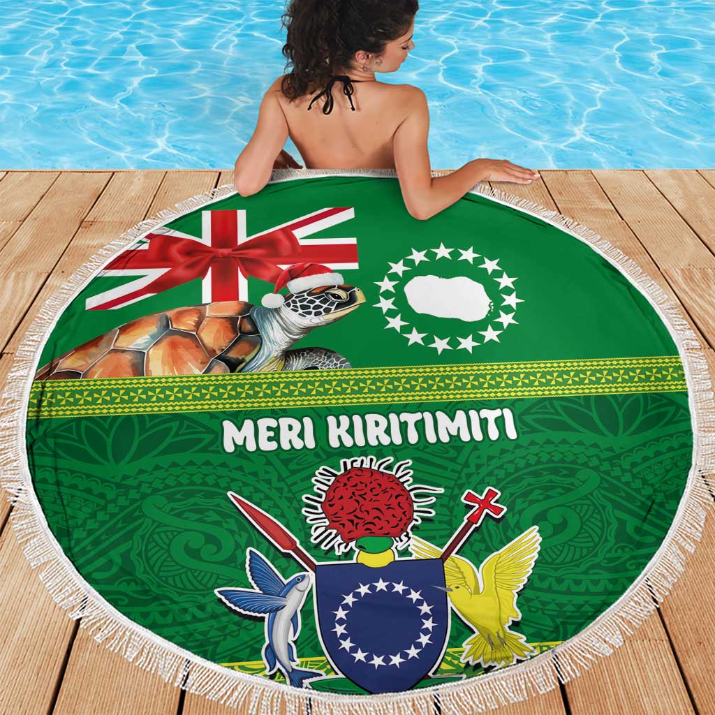 Cook Islands Meri Kiritimiti Beach Blanket Christmas Turtle - Cooks Islands Emblems and Polynesian Art Pattern
