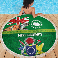 Cook Islands Meri Kiritimiti Beach Blanket Christmas Turtle - Cooks Islands Emblems and Polynesian Art Pattern