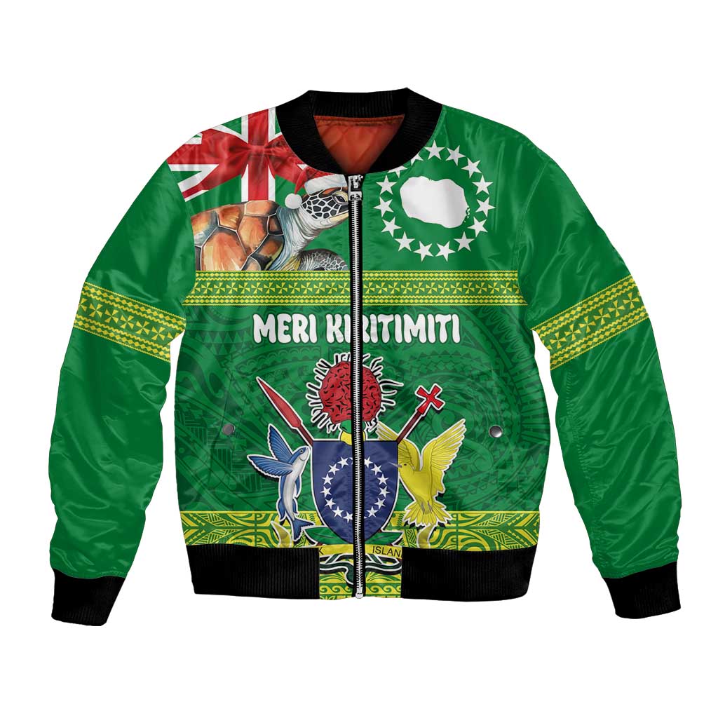 Cook Islands Meri Kiritimiti Bomber Jacket Christmas Turtle - Cooks Islands Emblems and Polynesian Art Pattern