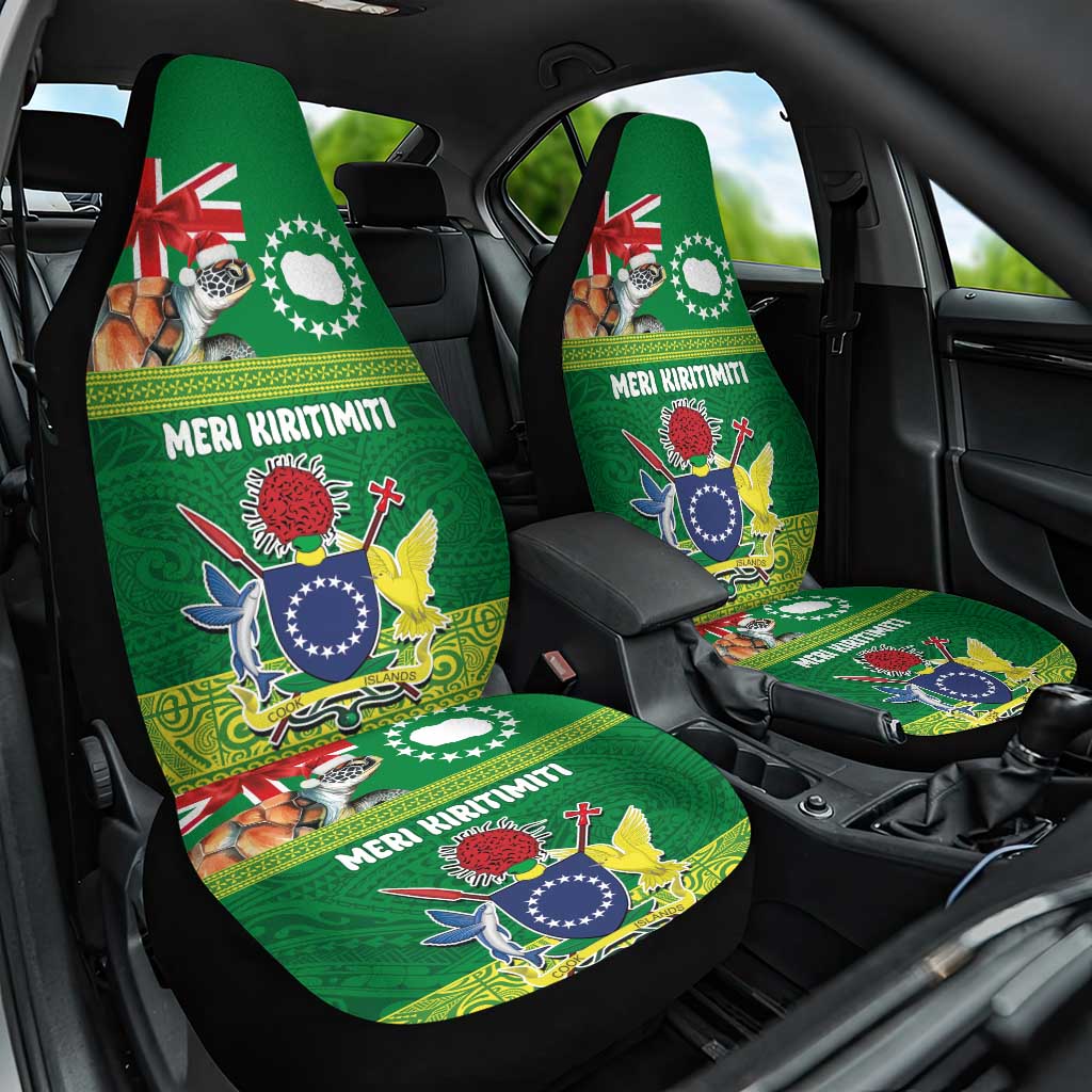 Cook Islands Meri Kiritimiti Car Seat Cover Christmas Turtle - Cooks Islands Emblems and Polynesian Art Pattern