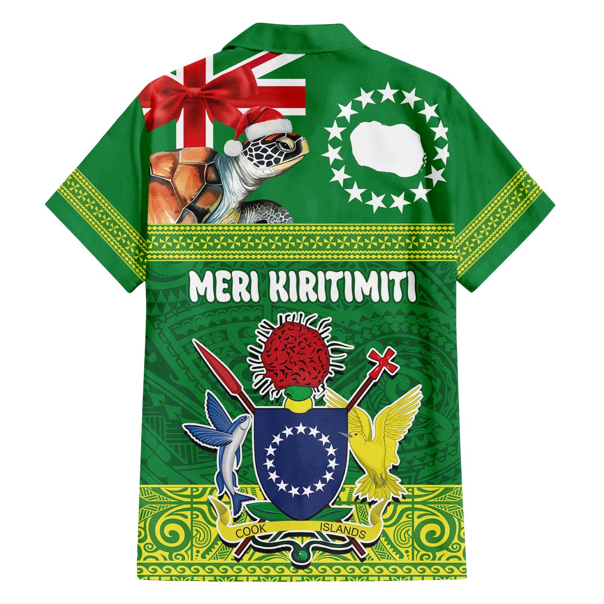 Cook Islands Meri Kiritimiti Family Matching Off The Shoulder Long Sleeve Dress and Hawaiian Shirt Christmas Turtle - Cooks Islands Emblems and Polynesian Art Pattern