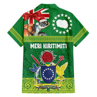 Cook Islands Meri Kiritimiti Family Matching Short Sleeve Bodycon Dress and Hawaiian Shirt Christmas Turtle - Cooks Islands Emblems and Polynesian Art Pattern