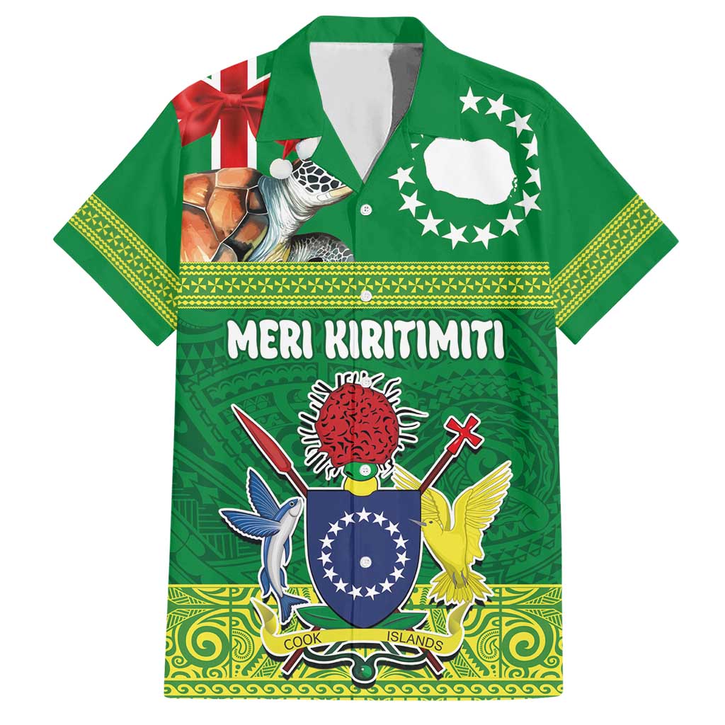 Cook Islands Meri Kiritimiti Hawaiian Shirt Christmas Turtle - Cooks Islands Emblems and Polynesian Art Pattern