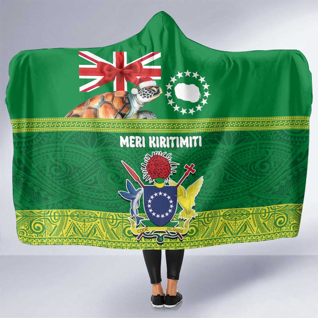 Cook Islands Meri Kiritimiti Hooded Blanket Christmas Turtle - Cooks Islands Emblems and Polynesian Art Pattern