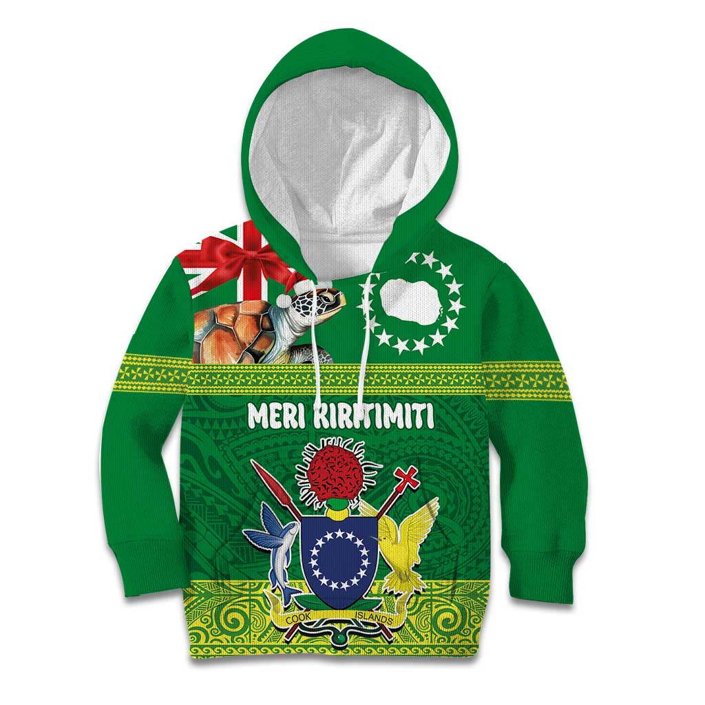 Cook Islands Meri Kiritimiti Kid Hoodie Christmas Turtle - Cooks Islands Emblems and Polynesian Art Pattern