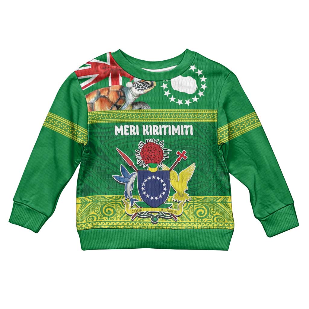 Cook Islands Meri Kiritimiti Kid Ugly Christmas Sweater Christmas Turtle - Cooks Islands Emblems and Polynesian Art Pattern