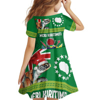 Cook Islands Meri Kiritimiti Kid Short Sleeve Dress Christmas Turtle - Cooks Islands Emblems and Polynesian Art Pattern
