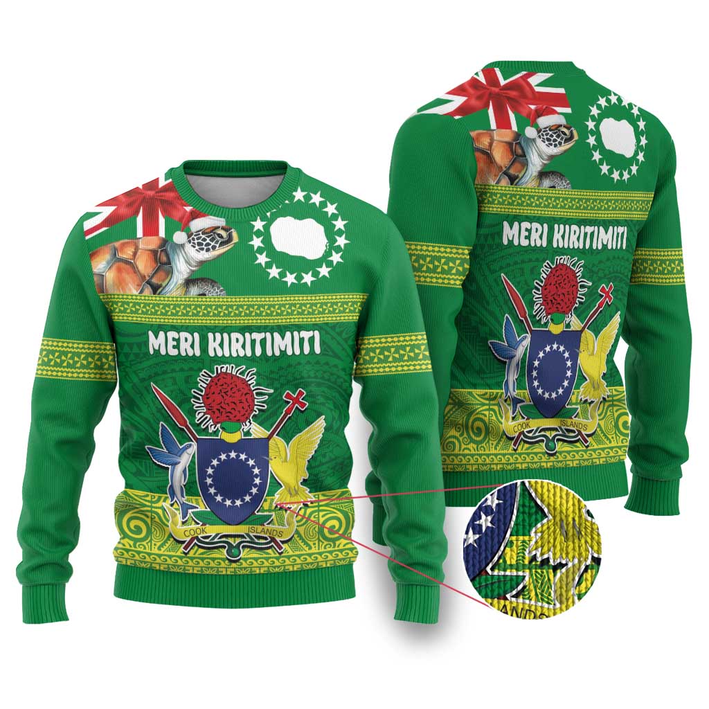 Cook Islands Meri Kiritimiti Ugly Christmas Sweater Christmas Turtle - Cooks Islands Emblems and Polynesian Art Pattern