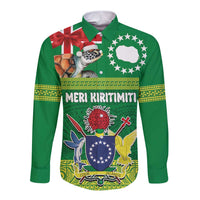 Cook Islands Meri Kiritimiti Long Sleeve Button Shirt Christmas Turtle - Cooks Islands Emblems and Polynesian Art Pattern