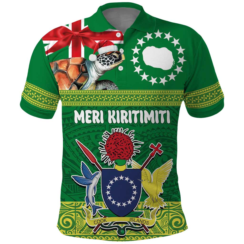 Cook Islands Meri Kiritimiti Polo Shirt Christmas Turtle - Cooks Islands Emblems and Polynesian Art Pattern