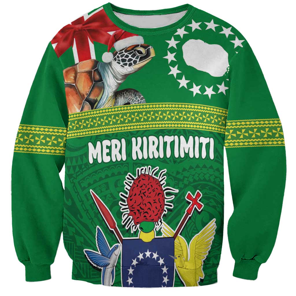 Cook Islands Meri Kiritimiti Sweatshirt Christmas Turtle - Cooks Islands Emblems and Polynesian Art Pattern