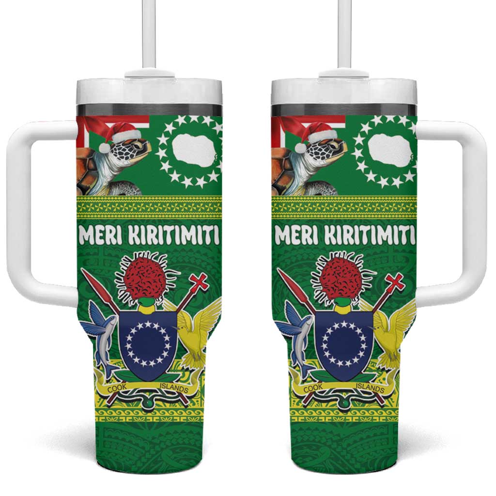 Cook Islands Meri Kiritimiti Tumbler With Handle Christmas Turtle - Cooks Islands Emblems and Polynesian Art Pattern