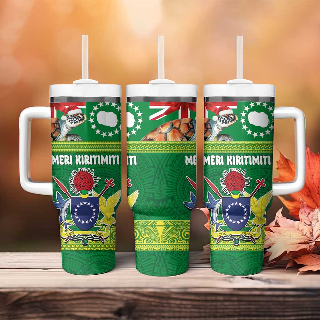 Cook Islands Meri Kiritimiti Tumbler With Handle Christmas Turtle - Cooks Islands Emblems and Polynesian Art Pattern LT03 - Polynesian Pride