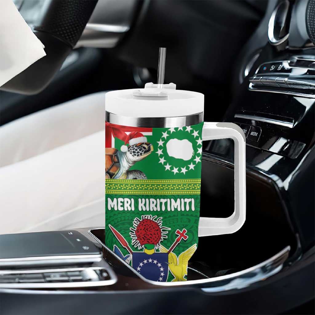 Cook Islands Meri Kiritimiti Tumbler With Handle Christmas Turtle - Cooks Islands Emblems and Polynesian Art Pattern LT03 - Polynesian Pride