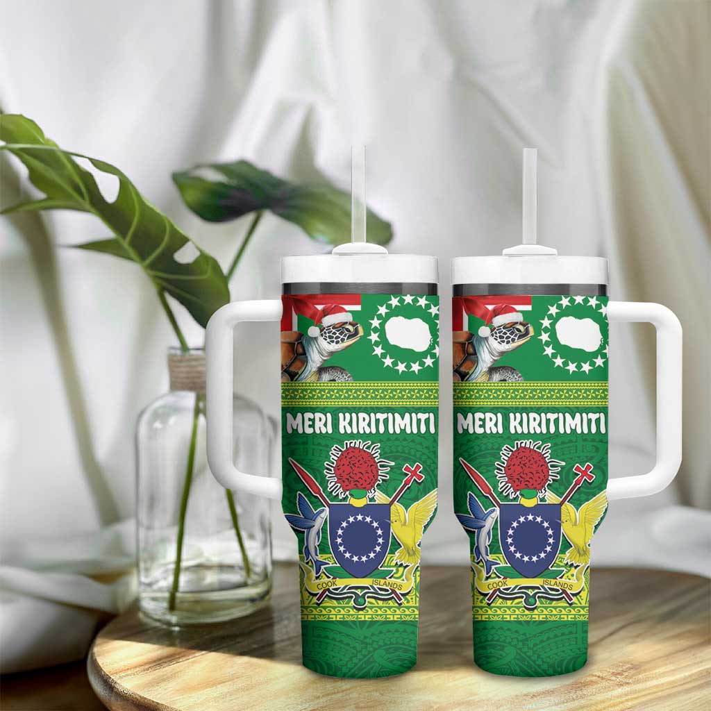 Cook Islands Meri Kiritimiti Tumbler With Handle Christmas Turtle - Cooks Islands Emblems and Polynesian Art Pattern LT03 - Polynesian Pride