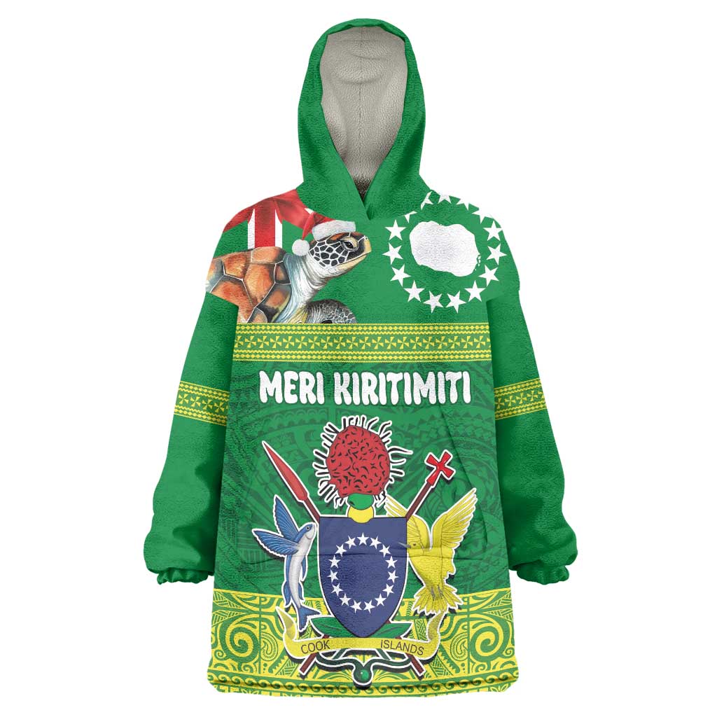 Cook Islands Meri Kiritimiti Wearable Blanket Hoodie Christmas Turtle - Cooks Islands Emblems and Polynesian Art Pattern