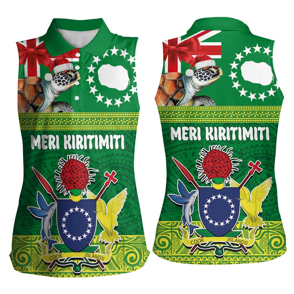 Cook Islands Meri Kiritimiti Women Sleeveless Polo Shirt Christmas Turtle - Cooks Islands Emblems and Polynesian Art Pattern