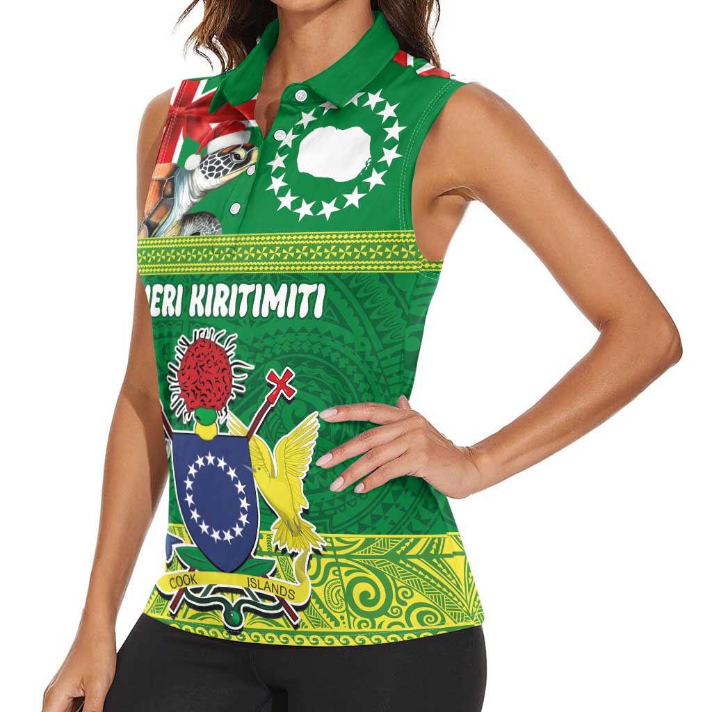 Cook Islands Meri Kiritimiti Women Sleeveless Polo Shirt Christmas Turtle - Cooks Islands Emblems and Polynesian Art Pattern