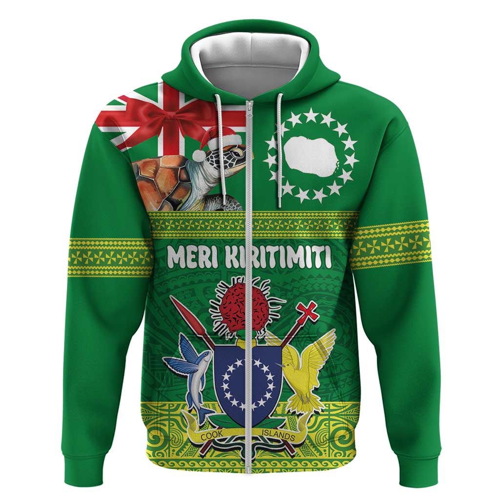 Cook Islands Meri Kiritimiti Zip Hoodie Christmas Turtle - Cooks Islands Emblems and Polynesian Art Pattern