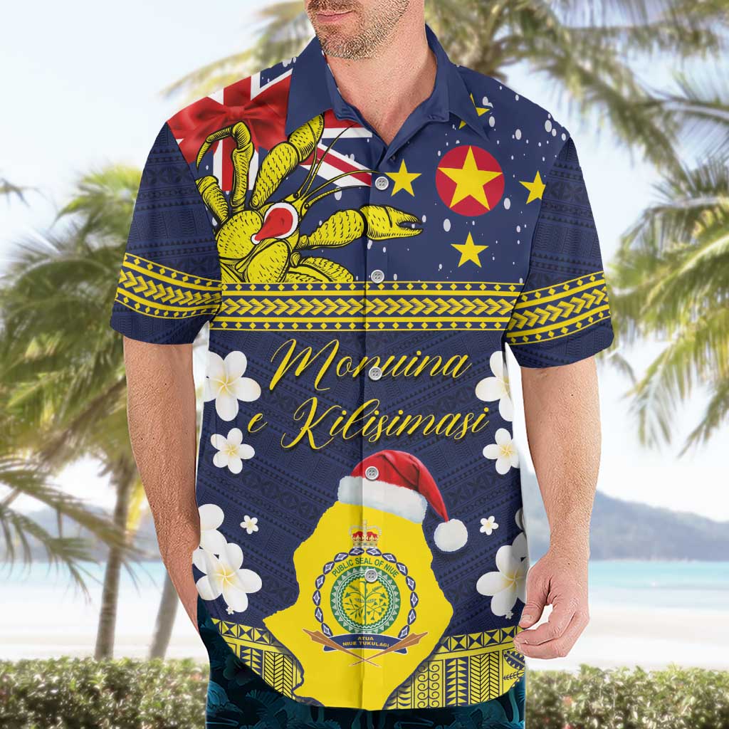 Niue Monuina e Kilisimasi Hawaiian Shirt Christmas Uga - Niue Map and Emblem with Hiapo Art Pattern