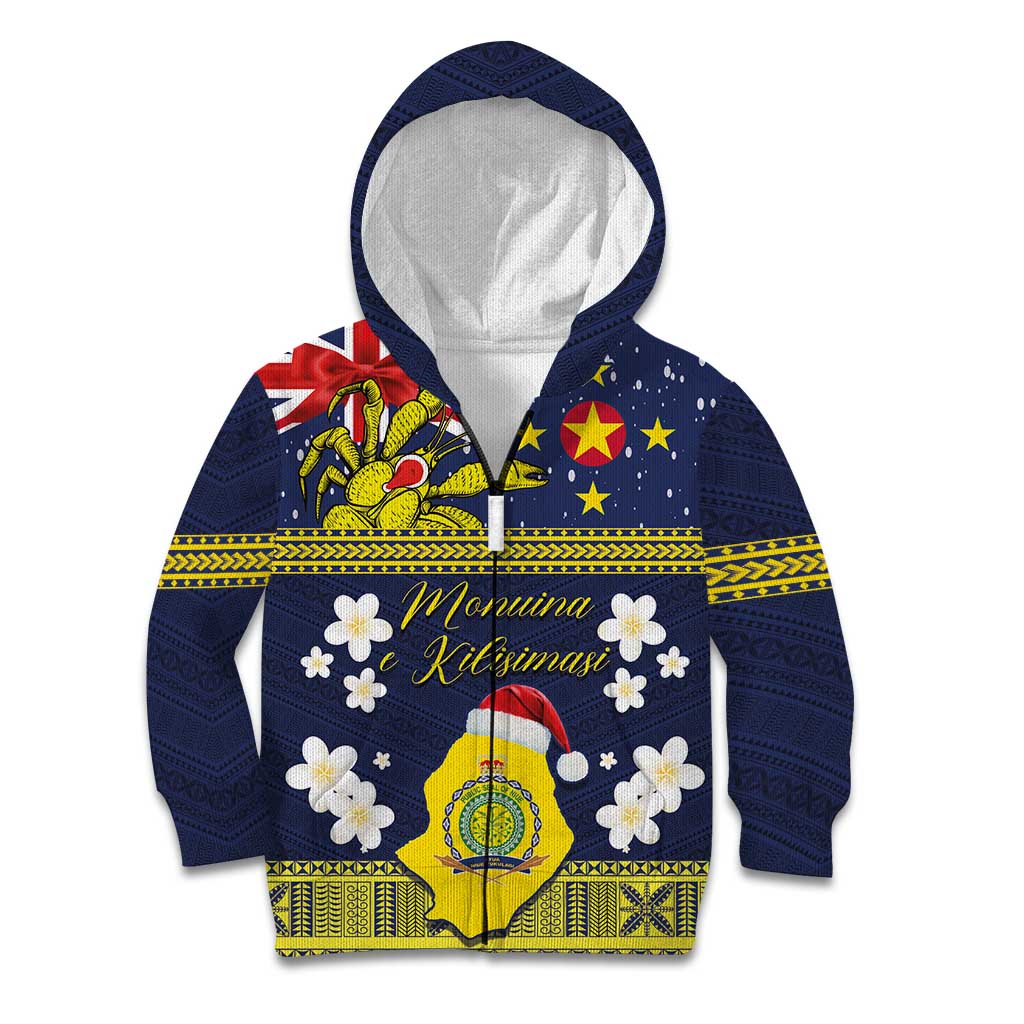 Niue Monuina e Kilisimasi Kid Hoodie Christmas Uga - Niue Map and Emblem with Hiapo Art Pattern