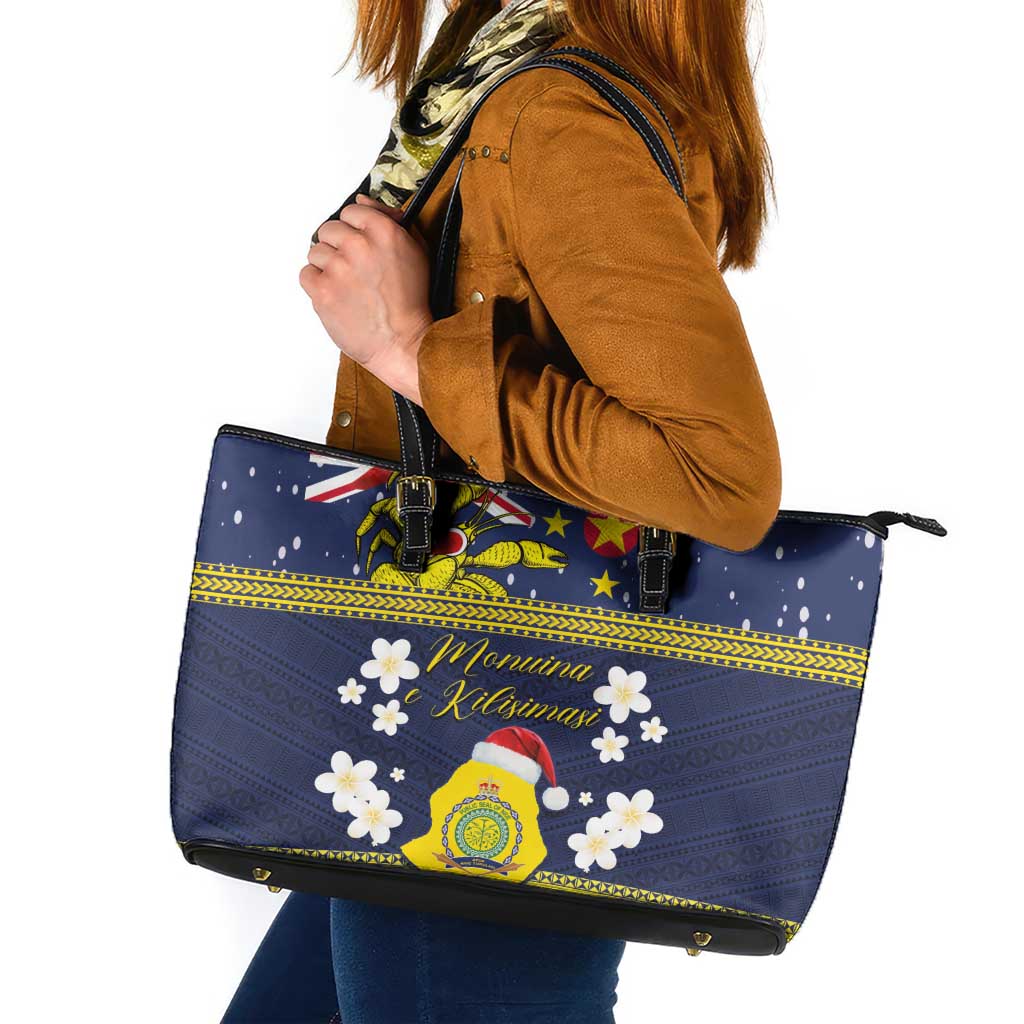 Niue Monuina e Kilisimasi Leather Tote Bag Christmas Uga - Niue Map and Emblem with Hiapo Art Pattern