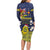 Niue Monuina e Kilisimasi Long Sleeve Bodycon Dress Christmas Uga - Niue Map and Emblem with Hiapo Art Pattern