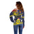 Niue Monuina e Kilisimasi Off Shoulder Sweater Christmas Uga - Niue Map and Emblem with Hiapo Art Pattern