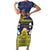 Niue Monuina e Kilisimasi Short Sleeve Bodycon Dress Christmas Uga - Niue Map and Emblem with Hiapo Art Pattern